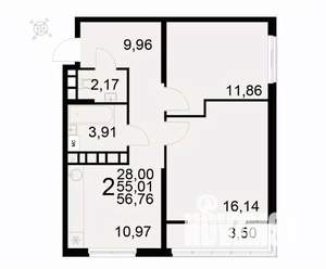 2-к квартира, вторичка, 57м2, 12/22 этаж