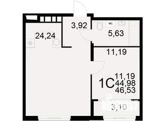 1-к квартира, вторичка, 45м2, 15/21 этаж