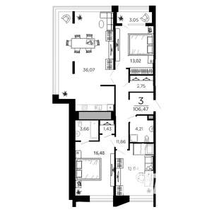 3-к квартира, вторичка, 106м2, 15/19 этаж