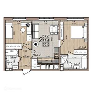 2-к квартира, вторичка, 56м2, 20/26 этаж