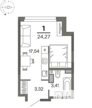 1-к квартира, вторичка, 24м2, 26/26 этаж