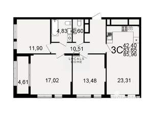 3-к квартира, вторичка, 86м2, 8/26 этаж