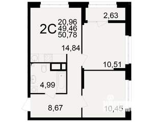 2-к квартира, вторичка, 49м2, 12/25 этаж