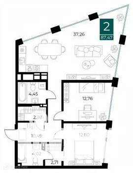 2-к квартира, вторичка, 87м2, 13/14 этаж
