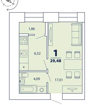 1-к квартира, вторичка, 29м2, 5/16 этаж