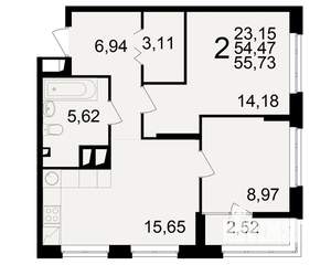 2-к квартира, вторичка, 54м2, 10/25 этаж