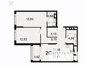 2-к квартира, вторичка, 71м2, 8/26 этаж