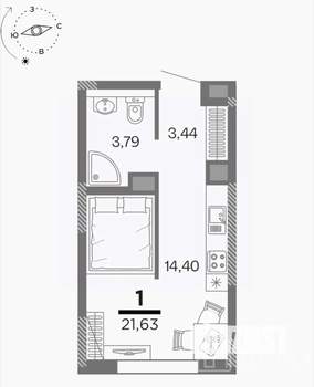 1-к квартира, вторичка, 22м2, 16/16 этаж