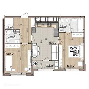 2-к квартира, вторичка, 66м2, 17/26 этаж