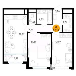 2-к квартира, вторичка, 63м2, 5/25 этаж