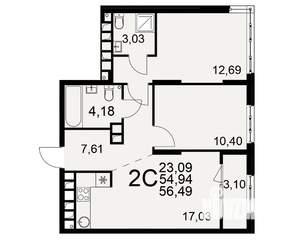 2-к квартира, вторичка, 55м2, 21/22 этаж