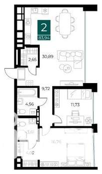 2-к квартира, вторичка, 84м2, 8/14 этаж