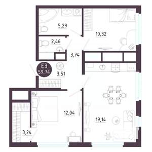 2-к квартира, вторичка, 60м2, 5/18 этаж