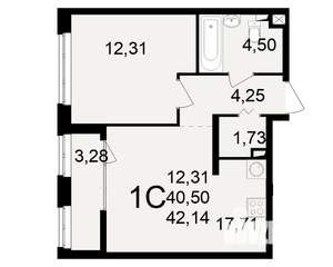 1-к квартира, вторичка, 41м2, 1/25 этаж