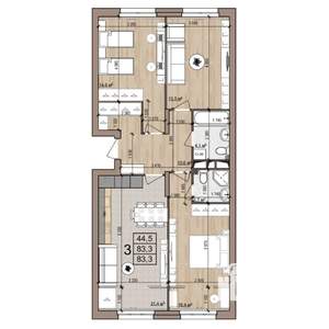 3-к квартира, строящийся дом, 83м2, 21/25 этаж
