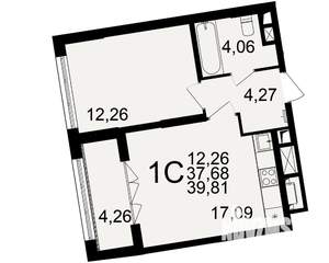 1-к квартира, вторичка, 38м2, 1/25 этаж