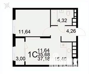 1-к квартира, вторичка, 37м2, 21/22 этаж