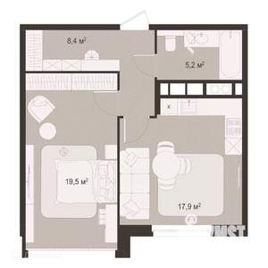 1-к квартира, вторичка, 51м2, 5/9 этаж