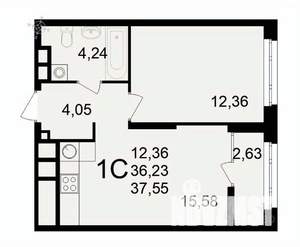 1-к квартира, вторичка, 38м2, 19/26 этаж
