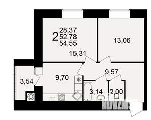 2-к квартира, вторичка, 53м2, 9/15 этаж
