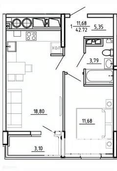 1-к квартира, вторичка, 43м2, 23/26 этаж