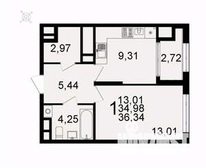 1-к квартира, вторичка, 36м2, 22/26 этаж