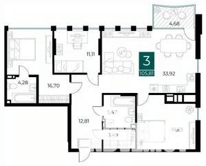 3-к квартира, вторичка, 106м2, 7/9 этаж