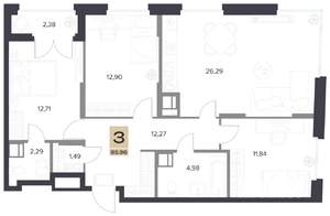 3-к квартира, строящийся дом, 86м2, 9/13 этаж