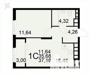 1-к квартира, вторичка, 37м2, 16/22 этаж