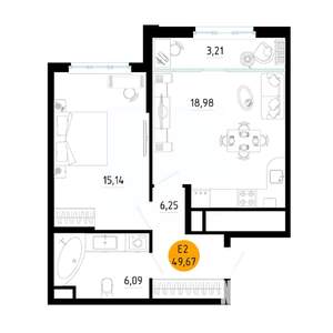 1-к квартира, вторичка, 50м2, 8/25 этаж
