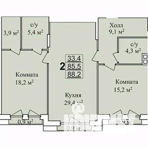 2-к квартира, вторичка, 88м2, 2/4 этаж