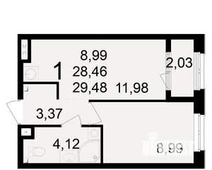 1-к квартира, вторичка, 28м2, 1/23 этаж