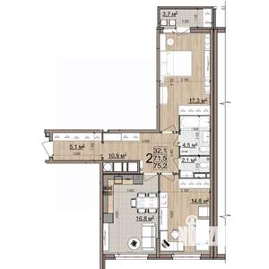 2-к квартира, вторичка, 75м2, 20/25 этаж