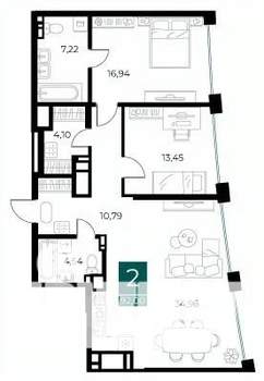 2-к квартира, вторичка, 92м2, 4/14 этаж