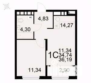 1-к квартира, вторичка, 36м2, 17/22 этаж