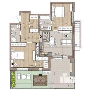 2-к квартира, строящийся дом, 106м2, 1/25 этаж