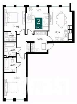 3-к квартира, вторичка, 90м2, 10/13 этаж