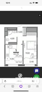 1-к квартира, вторичка, 32м2, 17/25 этаж