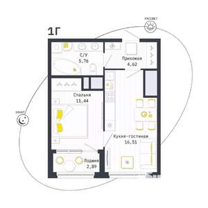 1-к квартира, вторичка, 40м2, 24/25 этаж