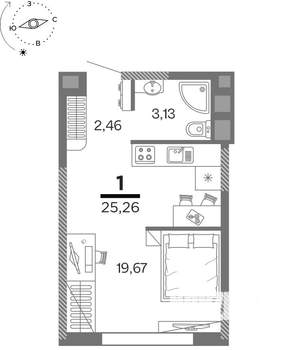 1-к квартира, вторичка, 25м2, 5/25 этаж