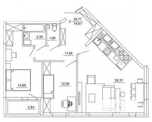 2-к квартира, вторичка, 75м2, 18/26 этаж