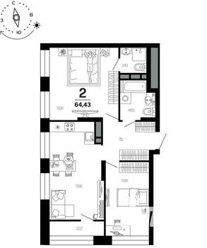 2-к квартира, вторичка, 64м2, 21/21 этаж