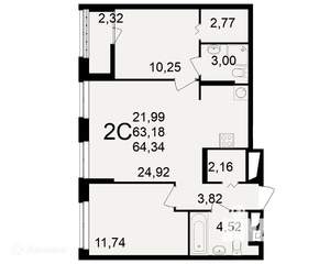 2-к квартира, вторичка, 64м2, 2/11 этаж