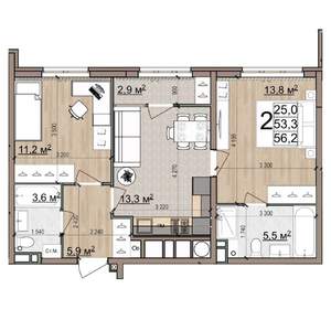 2-к квартира, вторичка, 56м2, 20/25 этаж