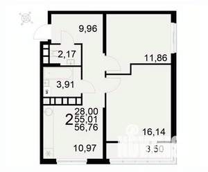 2-к квартира, вторичка, 57м2, 15/22 этаж