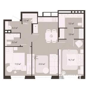 2-к квартира, строящийся дом, 70м2, 4/8 этаж