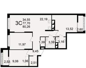 3-к квартира, вторичка, 78м2, 22/25 этаж