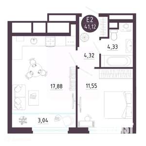1-к квартира, вторичка, 41м2, 3/19 этаж