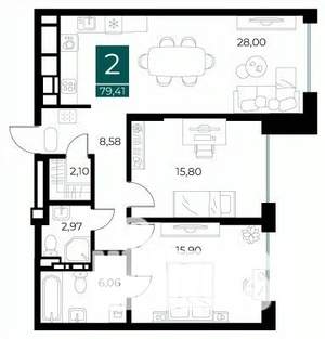 2-к квартира, вторичка, 79м2, 5/13 этаж
