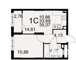 1-к квартира, вторичка, 34м2, 2/22 этаж